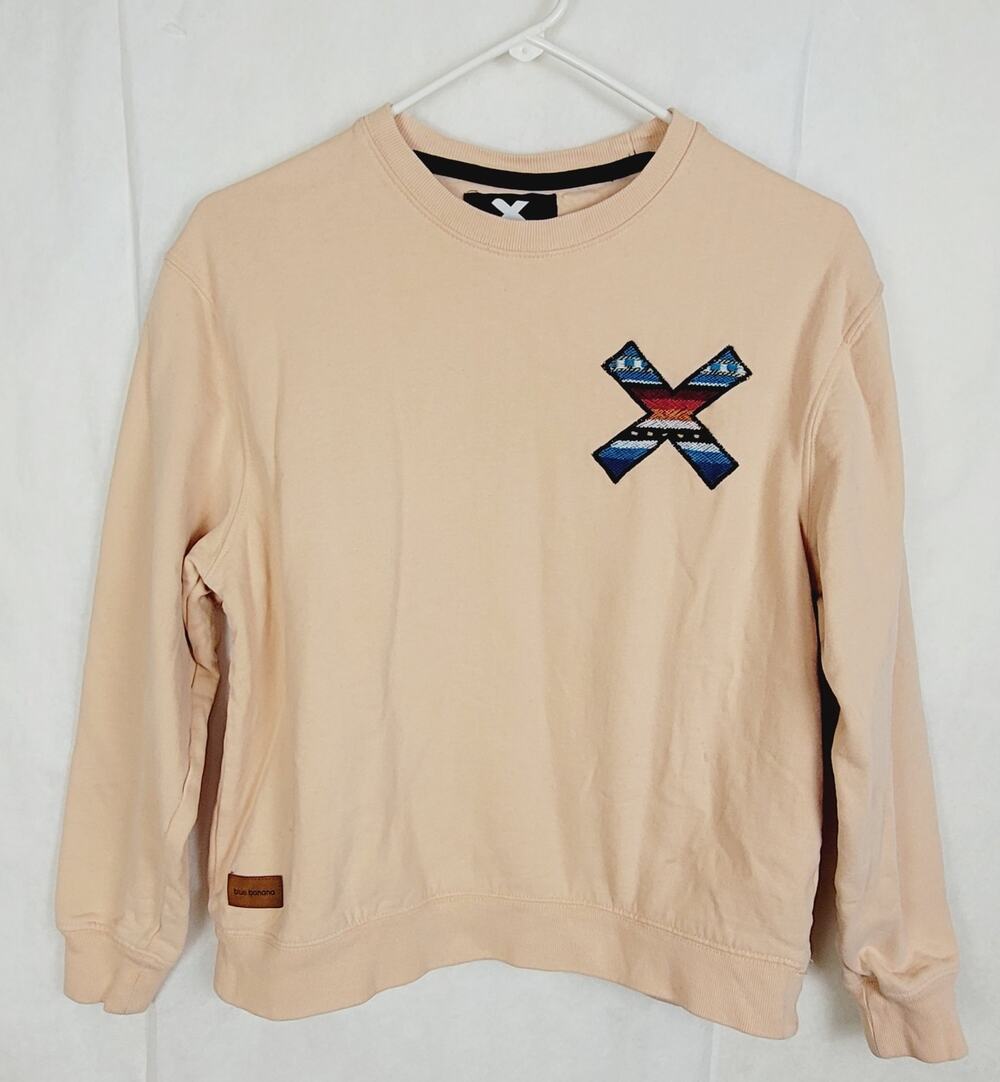 Blue Banana pink embroidered X sweatshirt size small Organic Gorpcore Granola